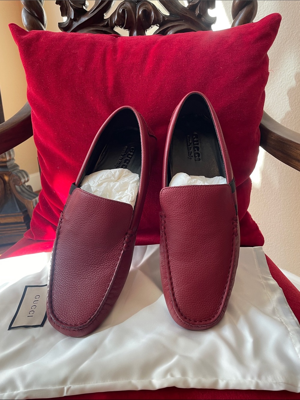 Brand new Gucci Men’s Burgundy Leather Slip-On Loafers